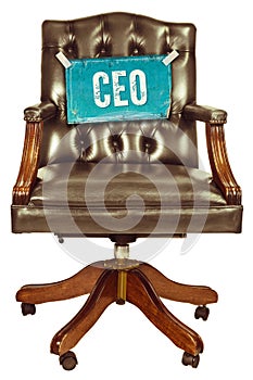 Retro office chair with CEO sign isolated on white