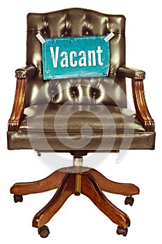 Retro office chair with vacant job sign isolated on white