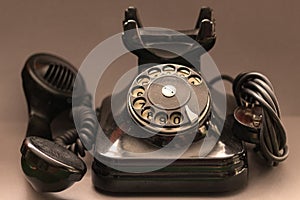 Retro, old black dial vinyl phone