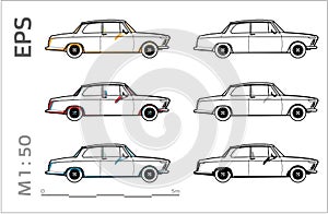 Retro old bmw car vector icons set for architectural drawing and illustation