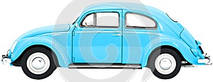Retro, Old-fashioned, Vintage Beetle model toy car isolated on white transparent background PNG blue