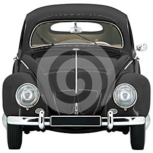 Retro, Old-fashioned, Vintage Beetle model toy car isolated on white transparent background PNG front black