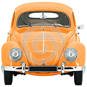 Retro, Old-fashioned, Vintage Beetle model toy car isolated on white transparent background PNG front orange