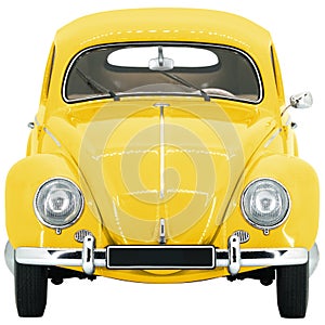 Retro, Old-fashioned, Vintage Beetle model toy car isolated on white transparent background PNG front yellow