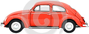 Retro, Old-fashioned, Vintage Beetle model toy car isolated on white transparent background PNG red