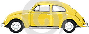 Retro, Old-fashioned, Vintage Beetle model toy car isolated on white transparent background PNG yellow