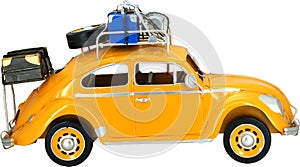 Retro, Old-fashioned, Vintage Yellow VW Beetle Tin model toy car isolated on white transparent background PNG