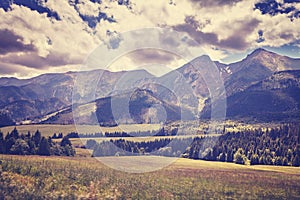 Retro old film stylized photo of High Tatra Mountains, Slovakia