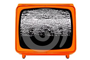 Retro old Space Age Orange TV with Static Noise Glitch Effect Screen
