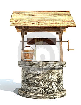 Retro old stone water well 3d render illustration