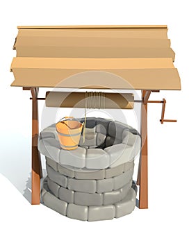 Retro old stone water well 3d render illustration
