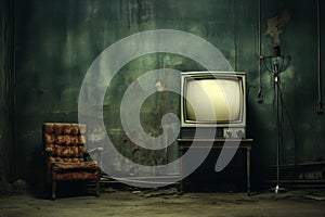 Retro Old TV in Empty Room at Night
