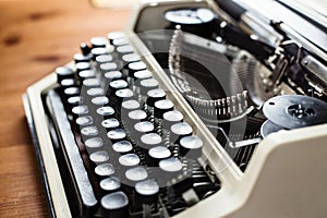 Retro old typewriter with paper sheet