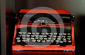 Retro old vinage typewriter with round keys, front view