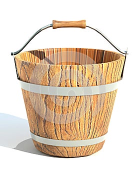 Retro old wooden water bukket 3d render illustration