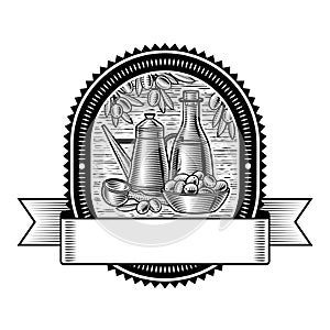 Retro olive harvest label black and white