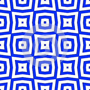 Retro optical illusion mod style wavy psychedelic lines and squares pattern blue background.