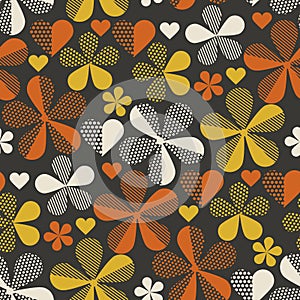 Retro orange and yellow color 60s flower motif.