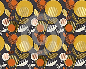 Retro orange and yellow color 60s flower motif.