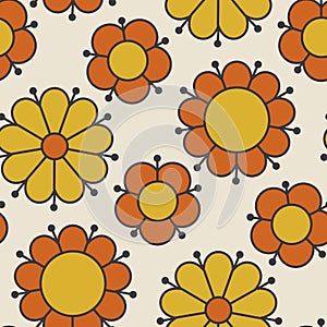 Retro orange and yellow color 60s flower motif.