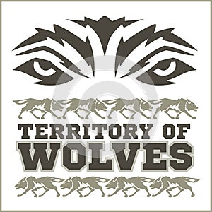 Retro ornament - running wolves and inscriptions