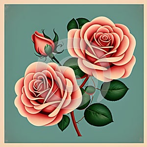 retro painted valentine roses print
