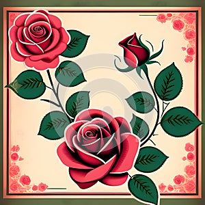 retro painted valentine roses print