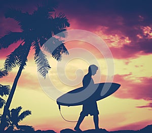 Retro Palm Tree And Surfer