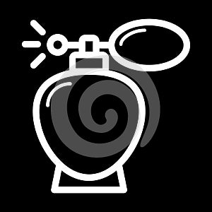 Retro parfume vector icon. White spray illustration on black background. Outline linear beauty and care icon.