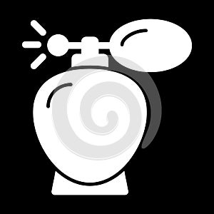 Retro parfume vector icon. White spray illustration on black background. Solid linear beauty and care icon.