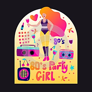 Retro party 80s music poster vector illustration