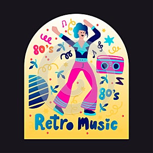 Retro party 80s music poster vector illustration