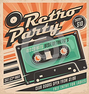 Retro party poster design template