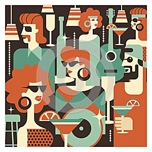Retro party. Poster in the style of 60-70 years. Vector illustration in retro style-09