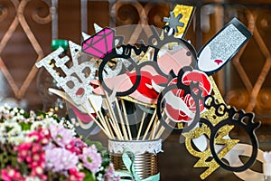 Retro Party set Glasses, hats, lips, mustaches, masks design photo booth party wedding funny pictures