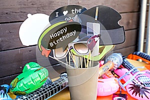 Retro Party set Glasses, lips, mustaches, design photo booth party happy birthday funny pictures