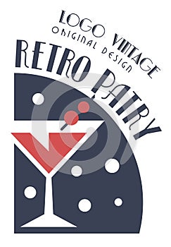 Retro party vintage logo design, template for poster, banner, flyer, card, brochure, invitation card vector Illustration