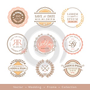 Retro pastel wedding logo frame badge design element