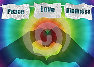 Retro peace, love and kindness image with tie-dye