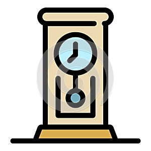 Retro pendulum clock icon color outline vector