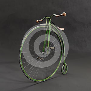 Retro Penny-farthing bicycle against black background