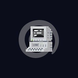 Retro personal computer with terminal console commands on the screen, computer case and keyboard vintage vector