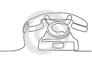 Retro phone one line drawing. Vector illustration old electronic object. Vintage minimalism continuous contour lineart style