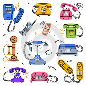 Retro Phones and Telephones as Old Devices for Communication Vector Set