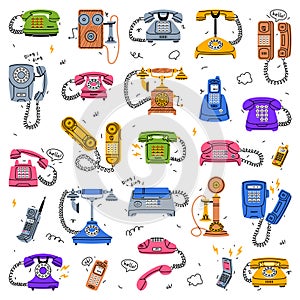 Retro Phones and Telephones as Old Devices for Communication Vector Set