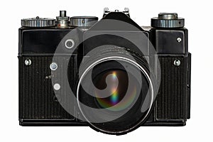 Retro photo camera. Front view isolated on white background