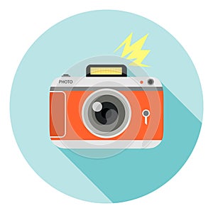 Retro photo camera icon. Retro photo camera with shadow. Vector illustration.