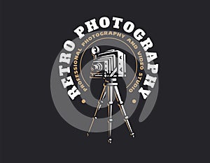 Retro photo camera logo - vector illustration. Vintage emblem