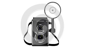 Retro photo camera with neon lines. Animation on a white and blank background.