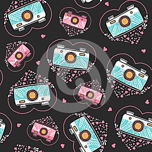 Retro photo camera seamless pattern.